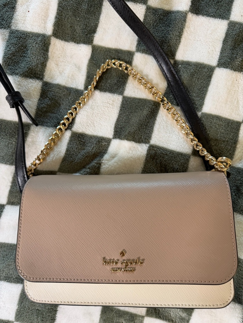 Kate Spade Madison Cross Body Flap Bag in Beige, Ivory, and Black